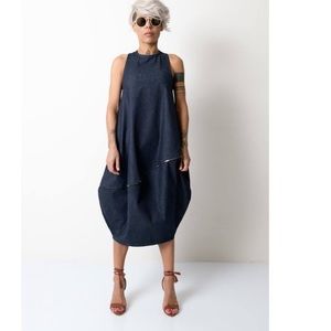 Balloon Denim dress with zipper detail
